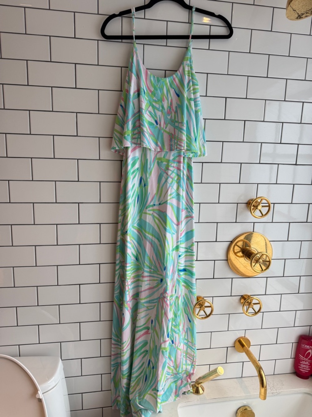 Lilly Pulitzer Pastel Palm-Print Maxi Dress in Mint, Aqua & Pink